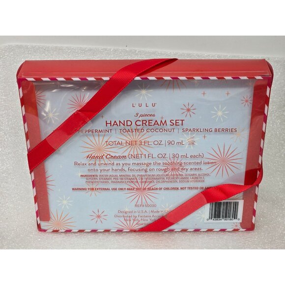 Lulu 3-Piece Hand Cream Gift Set Peppermint Toasted Coconut Sparkling Berries - Picture 3 of 3